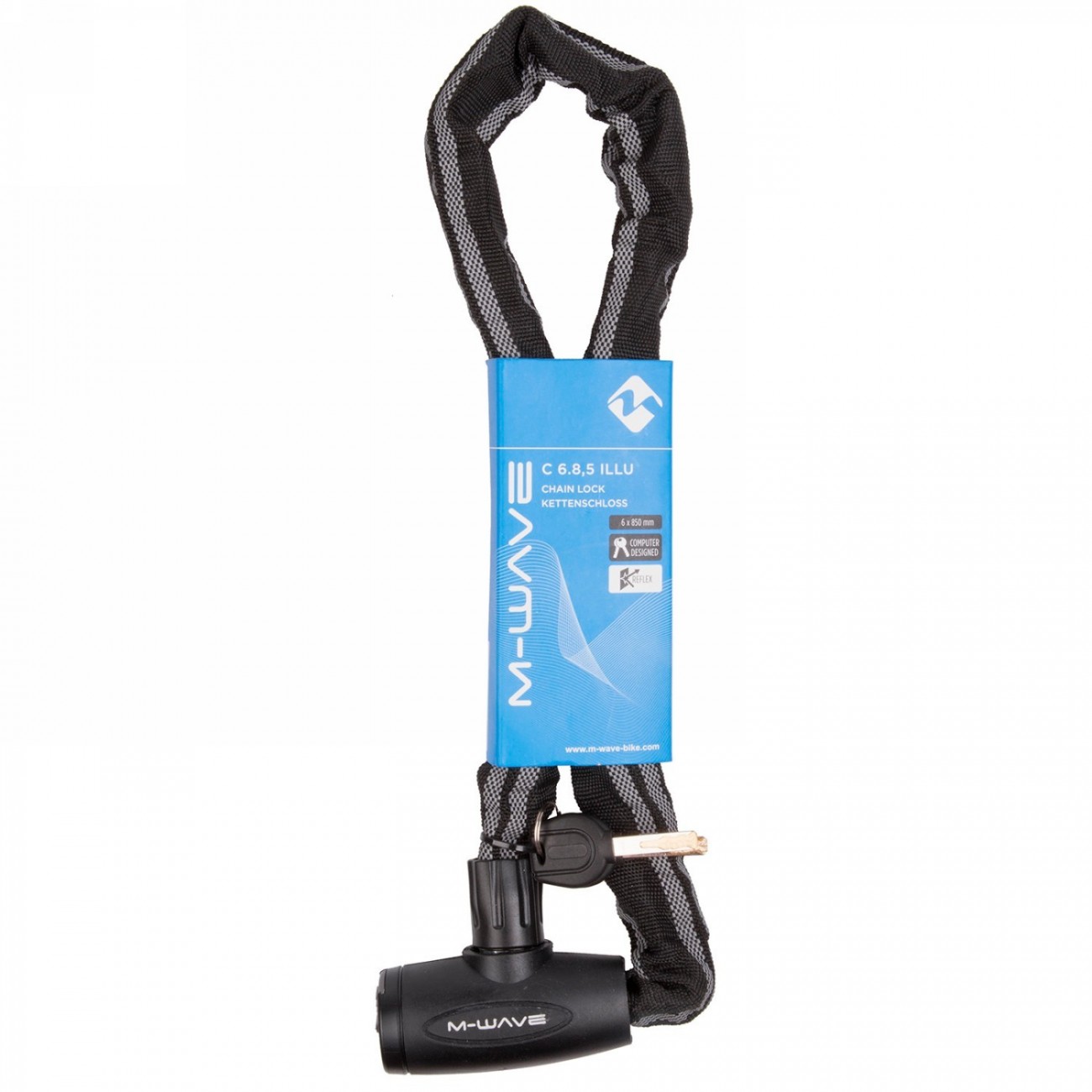 Chain lock c 6.8,5 illu m-wave, 6x850mm, with black textile cover with reflex stripes, card - 2