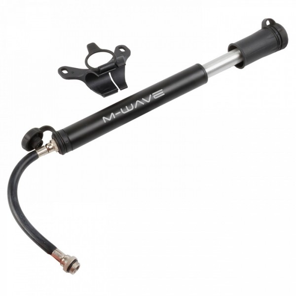 Mini pump, m-wave 'flexi tube', aluminium, matt black, 190 mm, with removable 150 mm long hose, for av/dv/fv, with holder, - 1