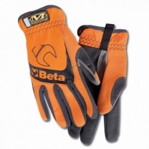Orangefarbene arbeitshandschuhe mit verstärkten fingern und elastischem bündchen, größe l - 1