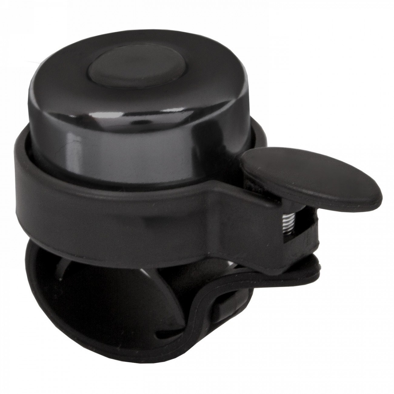 Mini 35mm anodized black aluminum shell bell / black plastic base, 360° rotatable, quick clip-on mounting, - 1