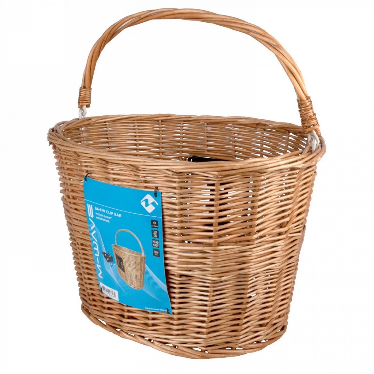 Wicker basket m-wave, 38x28x26 cm (wxlxh), front, mounting with or-holder on handlebar stem tube, not suitable for ahead stems -