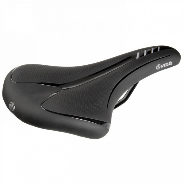 Road/mtb saddle, velo - fit athlete bc, l, 277 x 155 mm, black with silver stripes, on card - 1