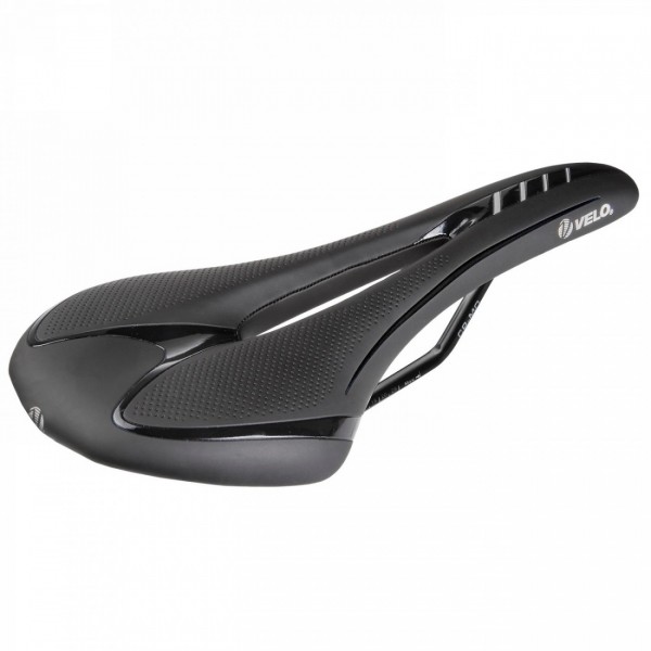 Road/mtb saddle, velo - fit athlete fc, s, 286 x 134 mm, black with silver stripes, on card - 1