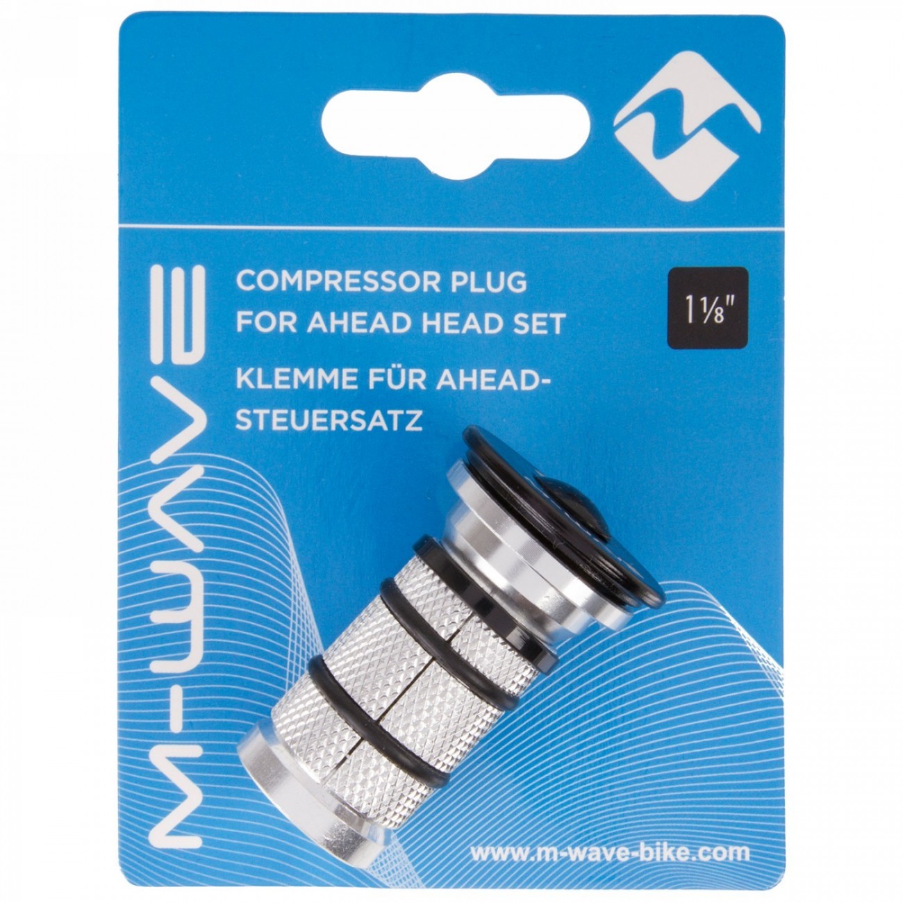 Tappo / morsetto in alluminio per serie sterzo ahead 1.1/8' forcella fix c m-wave, nero/argento, adatto a tubi di sterzo in carb