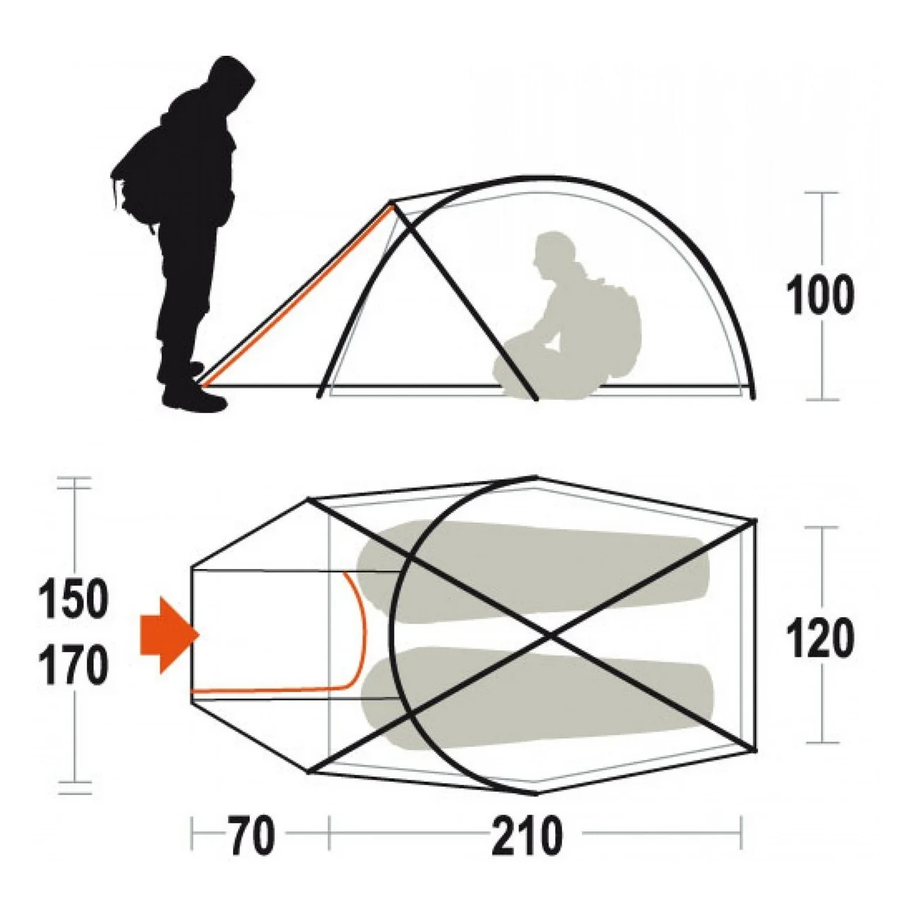 tenda pilier 2 fr arancio taglia 2 posti - 6