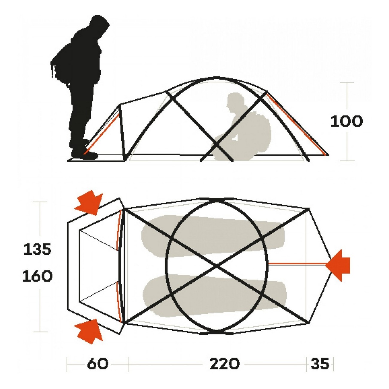 tenda snowbound 2 fr arancio taglia 2 posti - 3