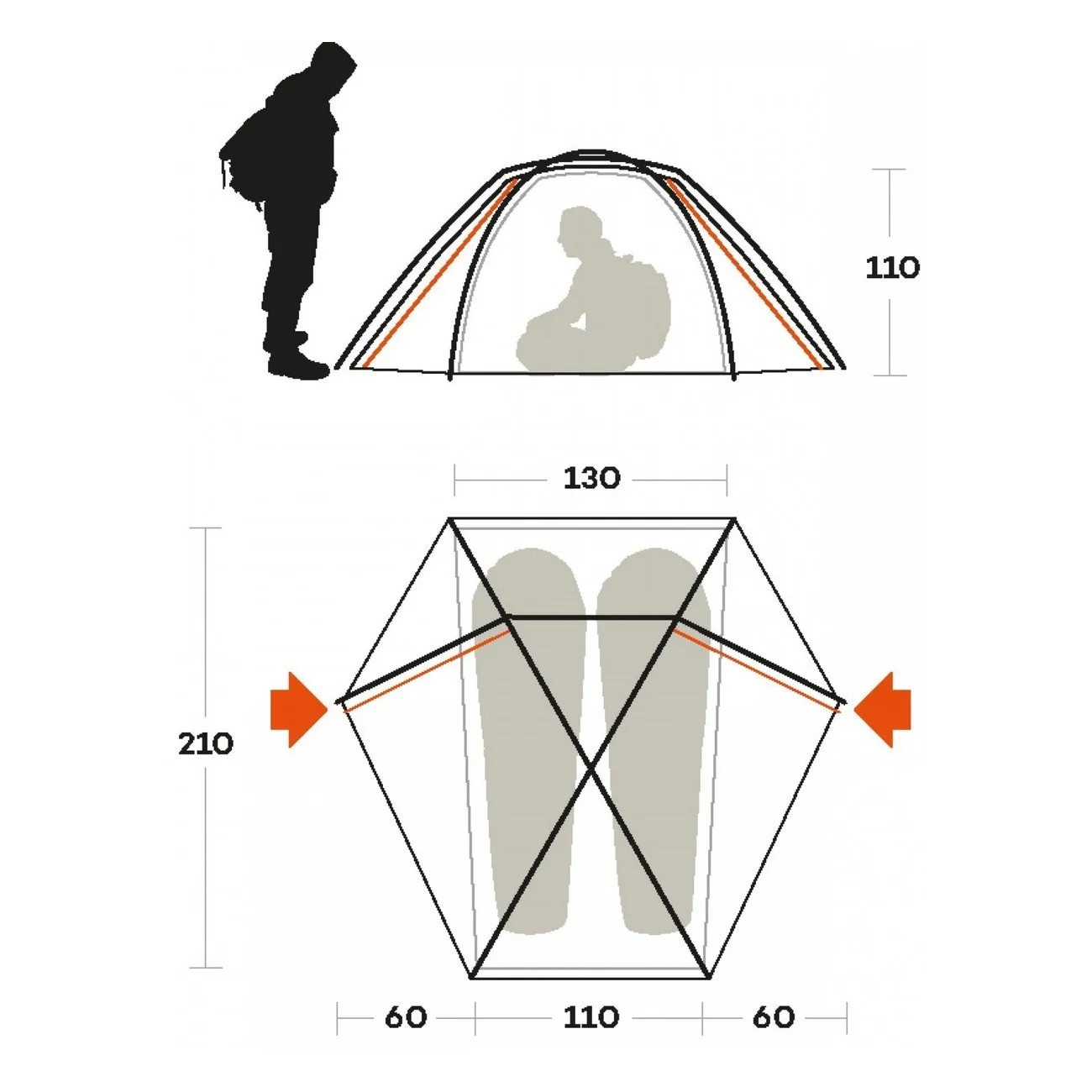 tenda trivor 2 arancio taglia 2 posti - 3