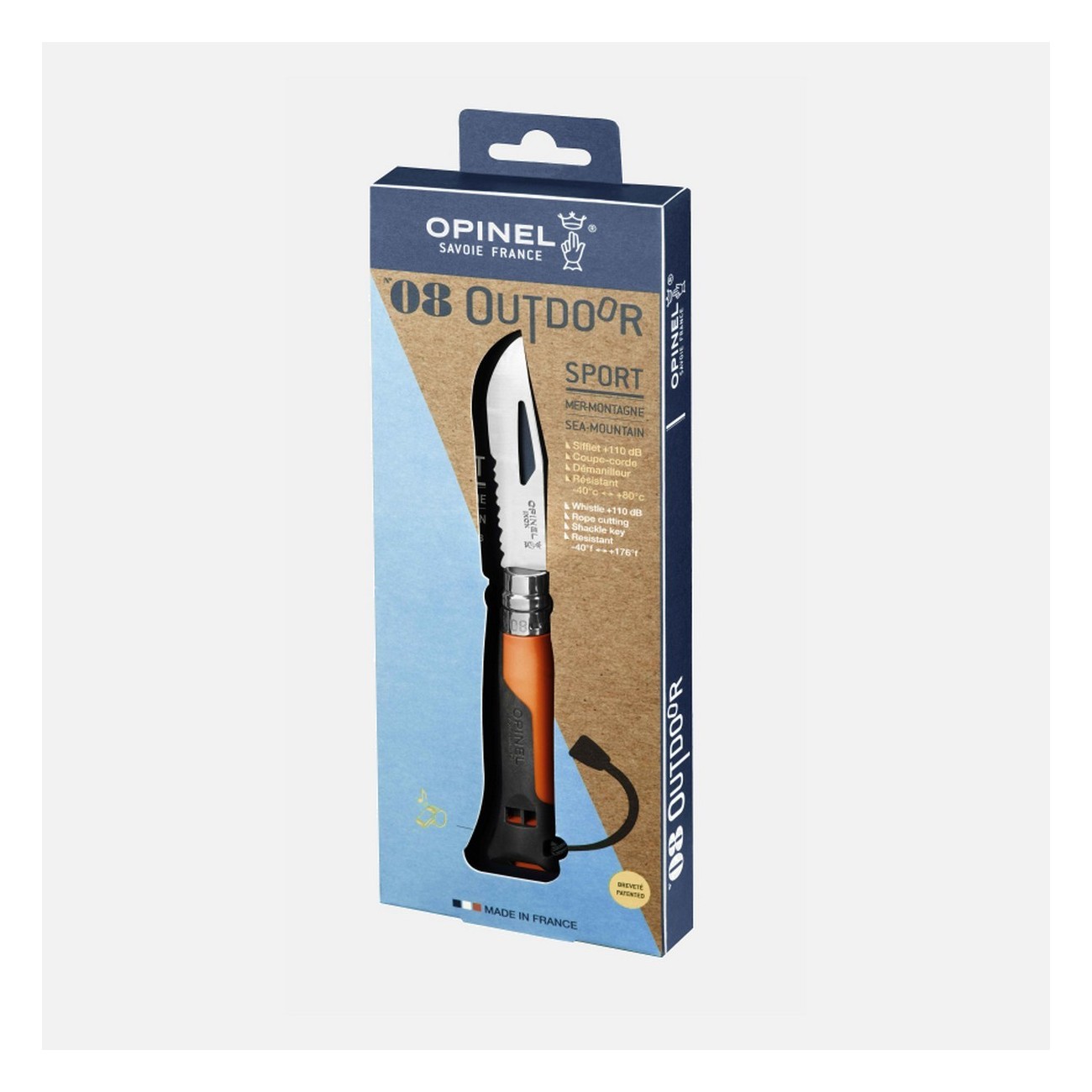 Cuchillo Opinel Outdoor N.8 Naranja con Silbato Integrado y Hoja de Acero Inoxidable - 2