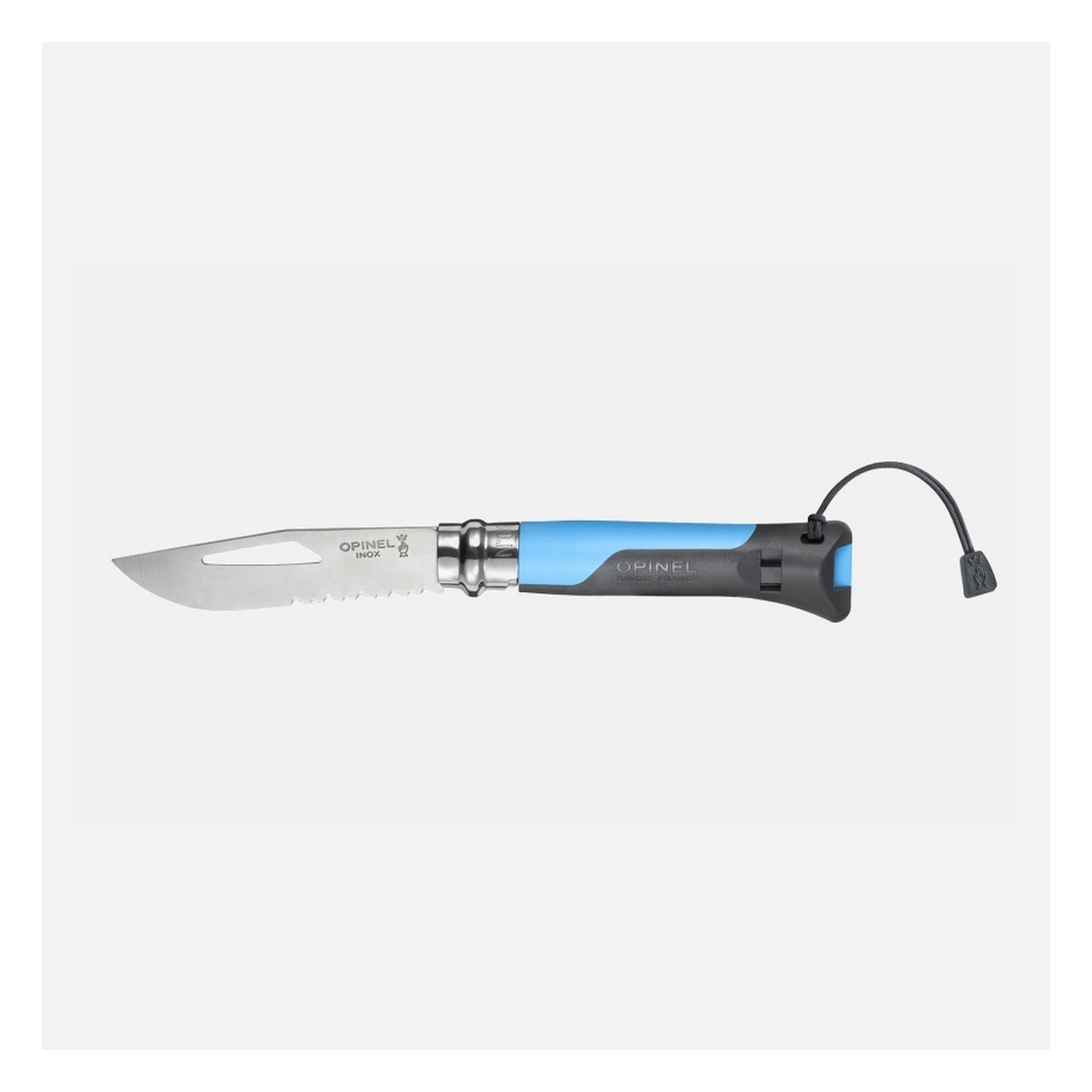 Couteau Opinel Outdoor N.8 Bleu avec Sifflet, Lame Dentée et Anneau de Sécurité Virobloc - 1