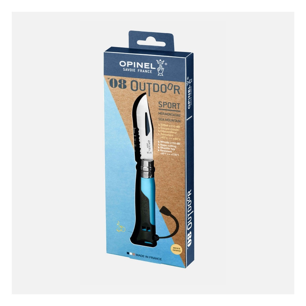 Couteau Opinel Outdoor N.8 Bleu avec Sifflet, Lame Dentée et Anneau de Sécurité Virobloc - 2