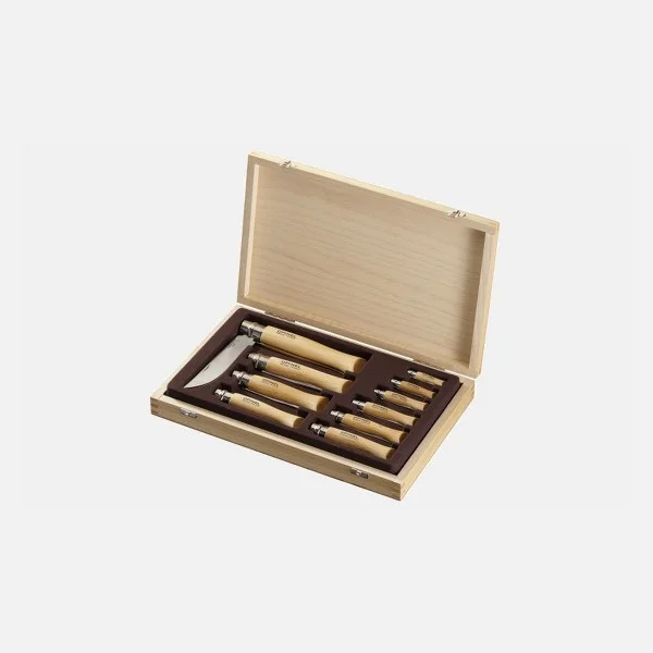 Coffret Collection Opinel en Bois avec 10 Couteaux Inox Tradition - 1