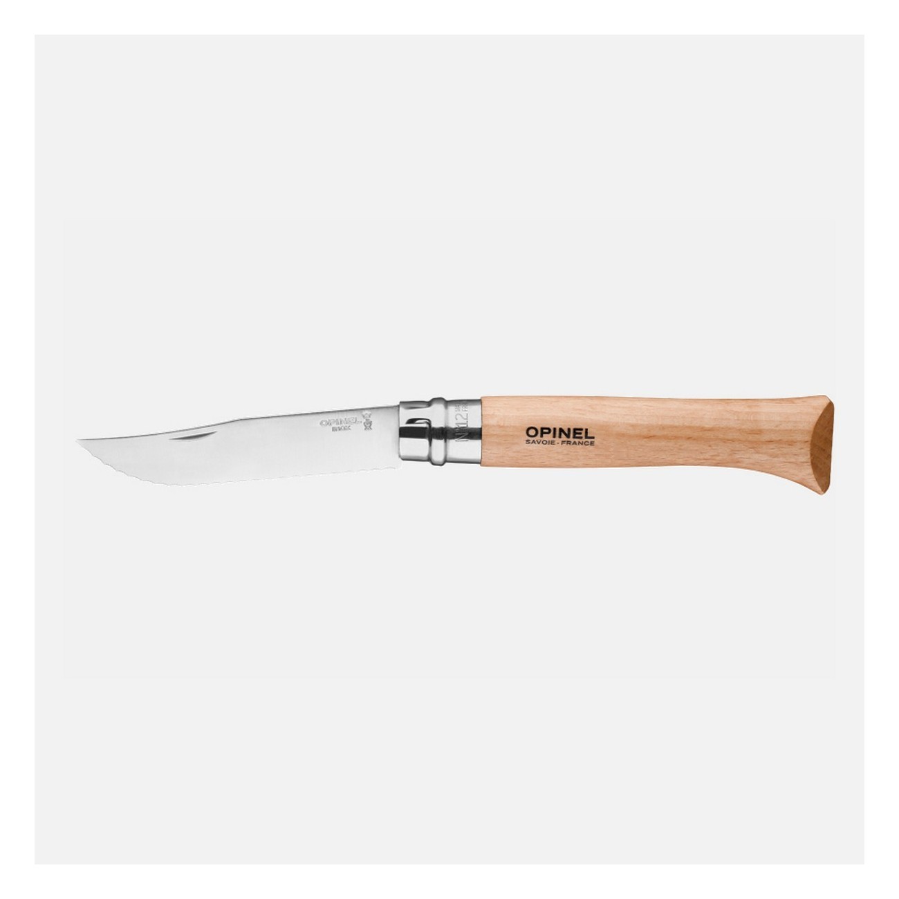 Couteau Opinel N°12 avec Lame Dentée en Acier Inox, Manche en Hêtre Verni - 1