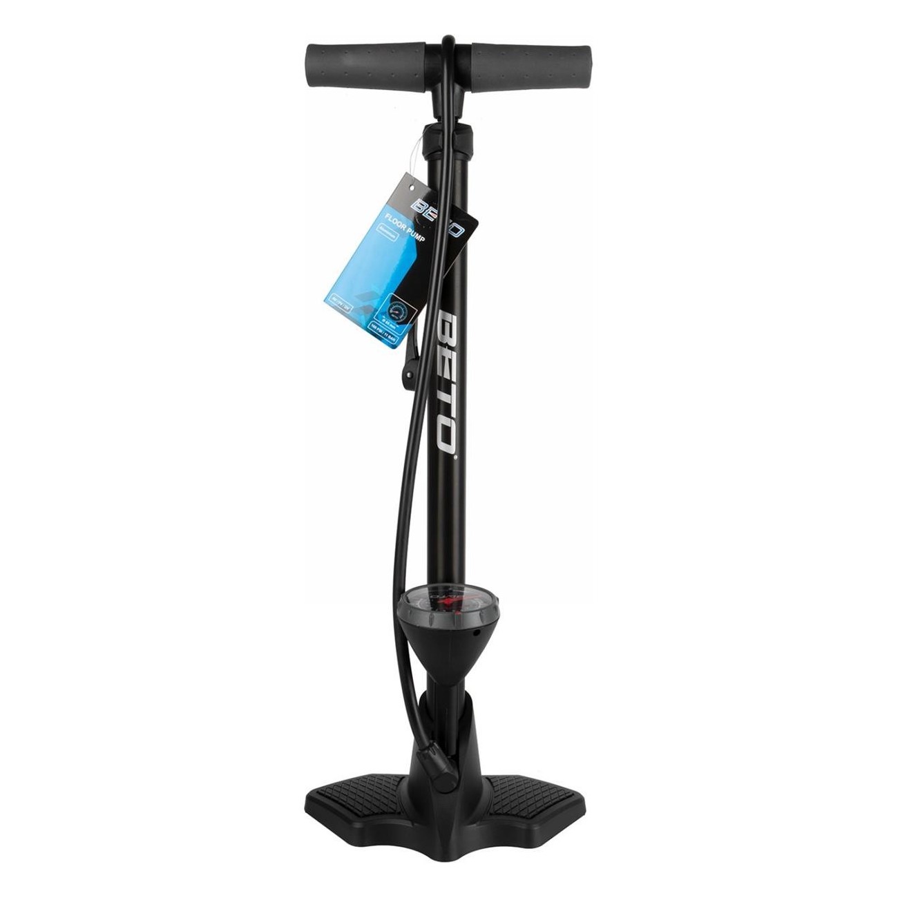 BETO Aluminum Floor Pump with 2.5' Pressure Gauge, Black Anodized, 160 psi - 3