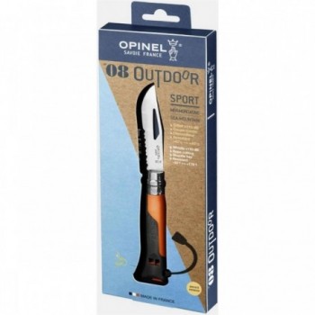 Coltello Opinel Outdoor N.8 Arancione con Lama in Acciaio Inossidabile e Fischietto Integrato - 2 - Coltelli - 3123840015779