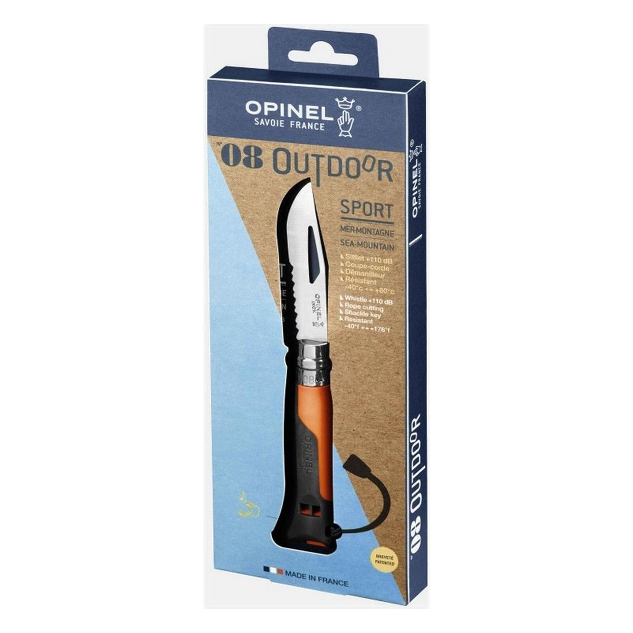 Coltello Opinel Outdoor N.8 Arancione con Lama in Acciaio Inossidabile e Fischietto Integrato - 2 - Coltelli - 3123840015779