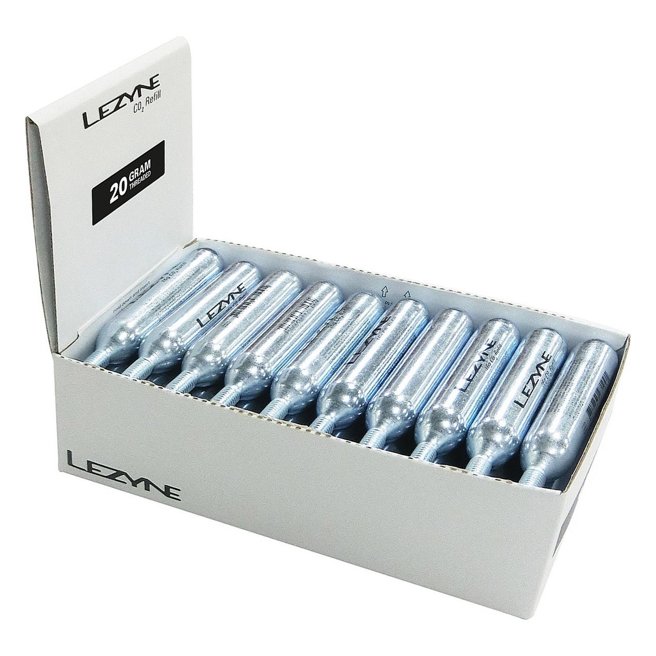 Expositor Lezyne con 30 Cartuchos de CO2 de 20g - Caja de Banco Plata - 1