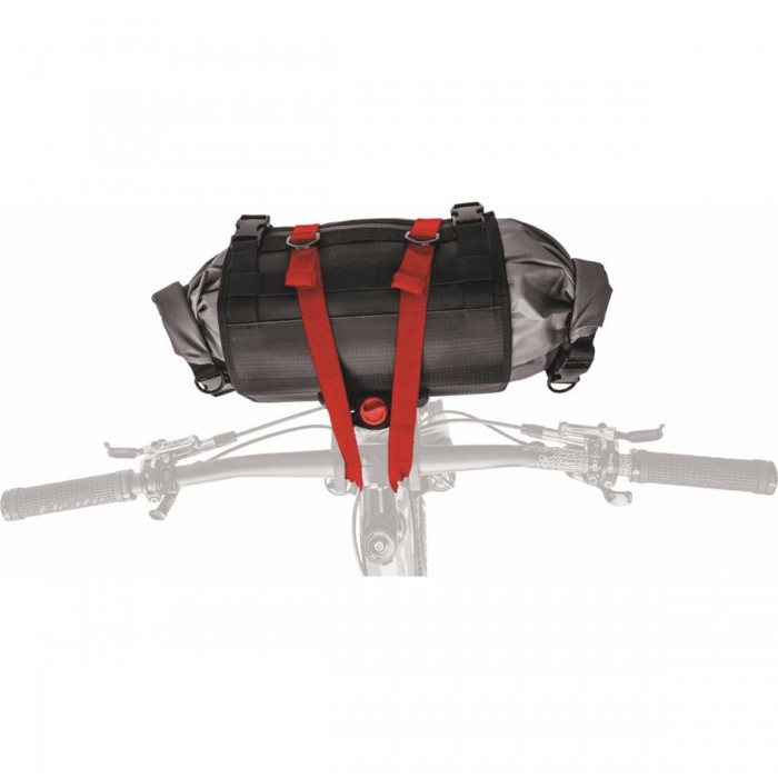 14L Waterproof Bikepacking Handlebar Bag with Versatile Harness - Black/Grey/Red - 1