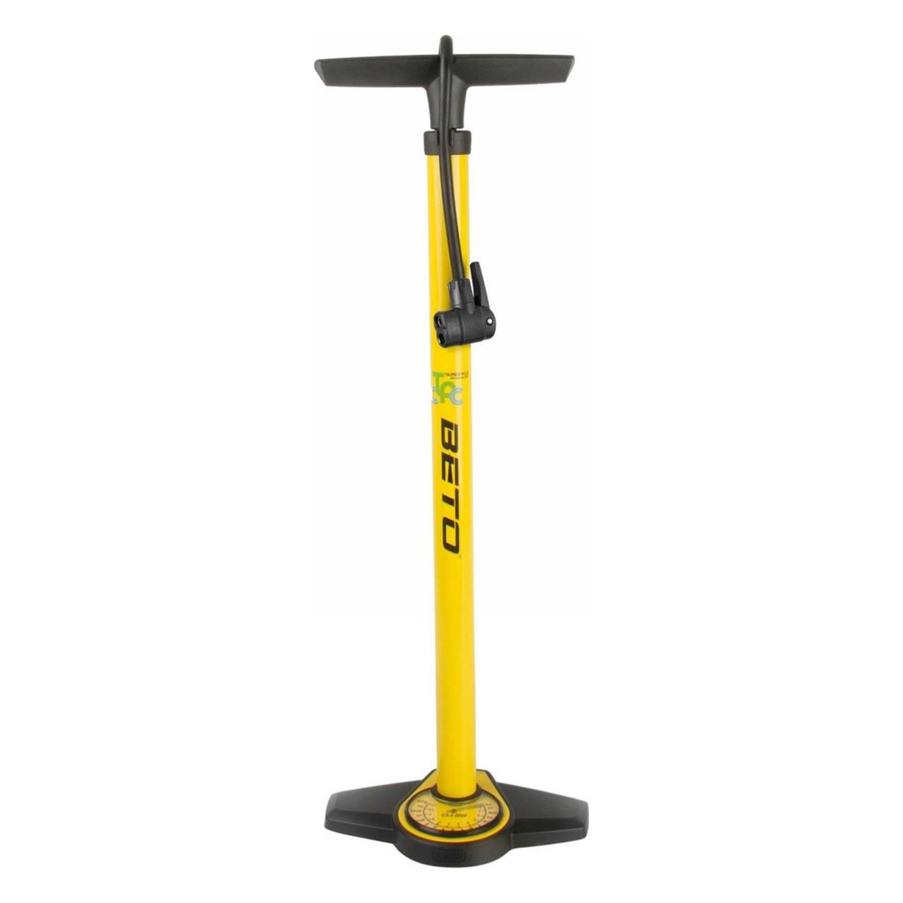 BETO Brighty Floor Pump in Yellow Steel with Large Pressure Gauge - 11 Bar - 1