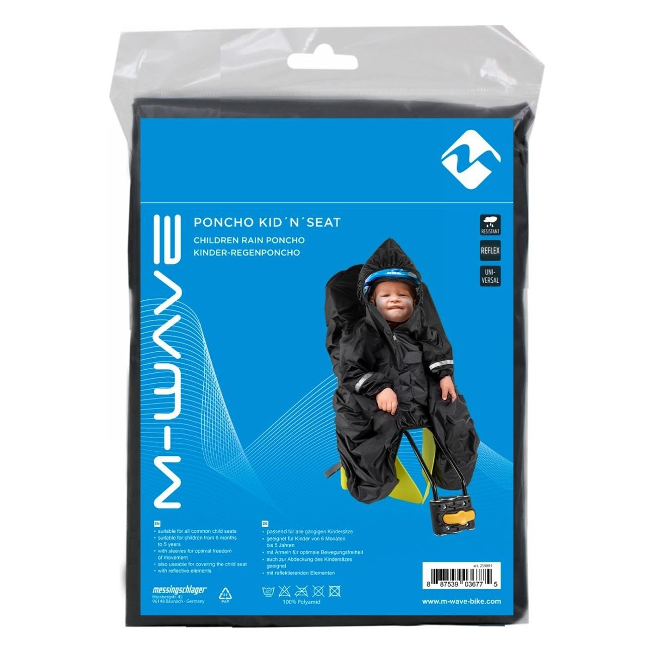 Poncho de Pluie Enfant Kid'n'Seat Noir Réfléchissant avec Manches - 3