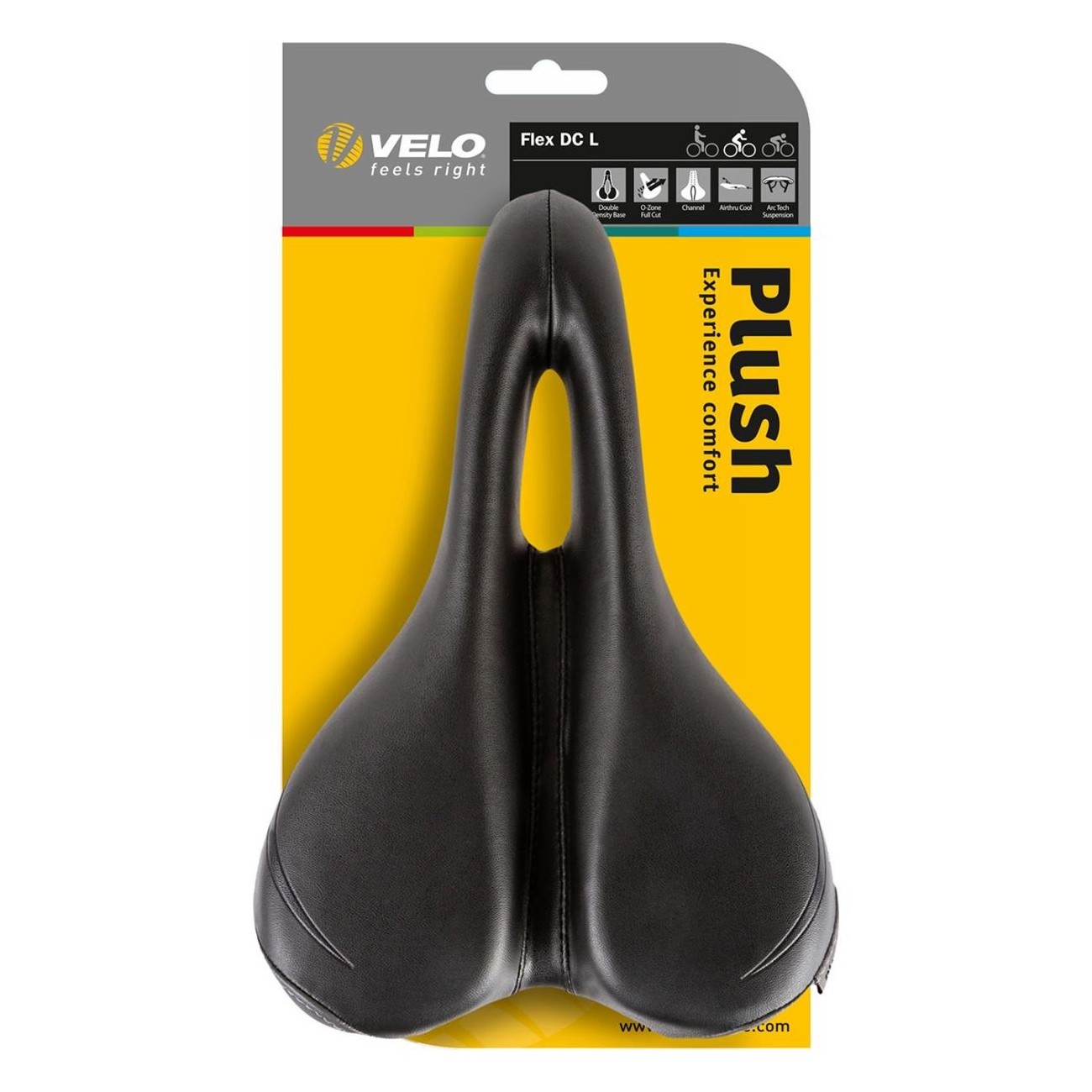 VELO PLUSH Flex DC L Women's Saddle with Deep V-Cut, 368g, No Clamp - 5