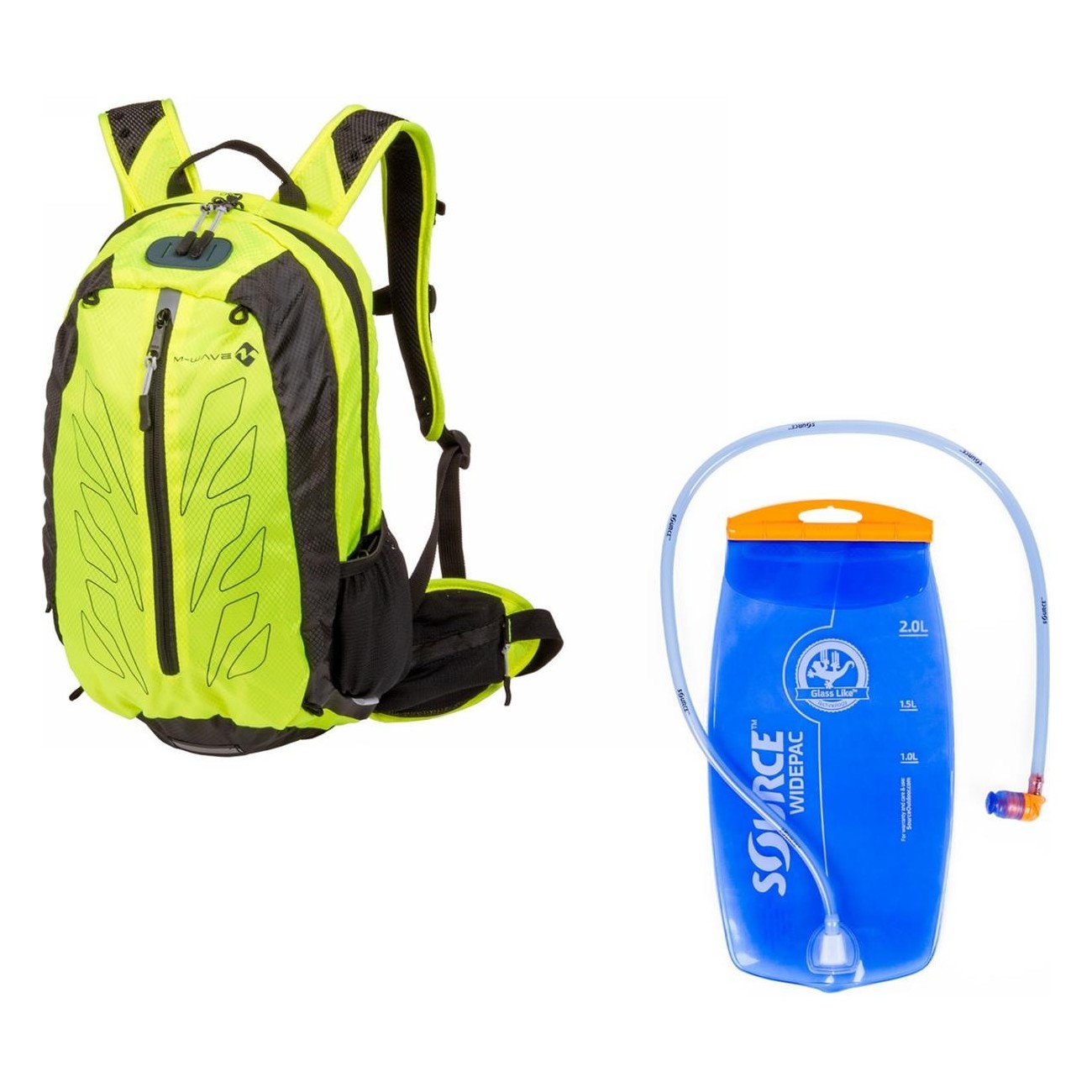 M-Wave Rough Ride Neon Yellow Biker Backpack with 2L Hydration Bladder - 2