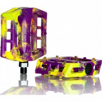 Demolition Trooper 9/16' BMX Pedals in Yellow Purple Marble Nylon - Performance & Style - 1