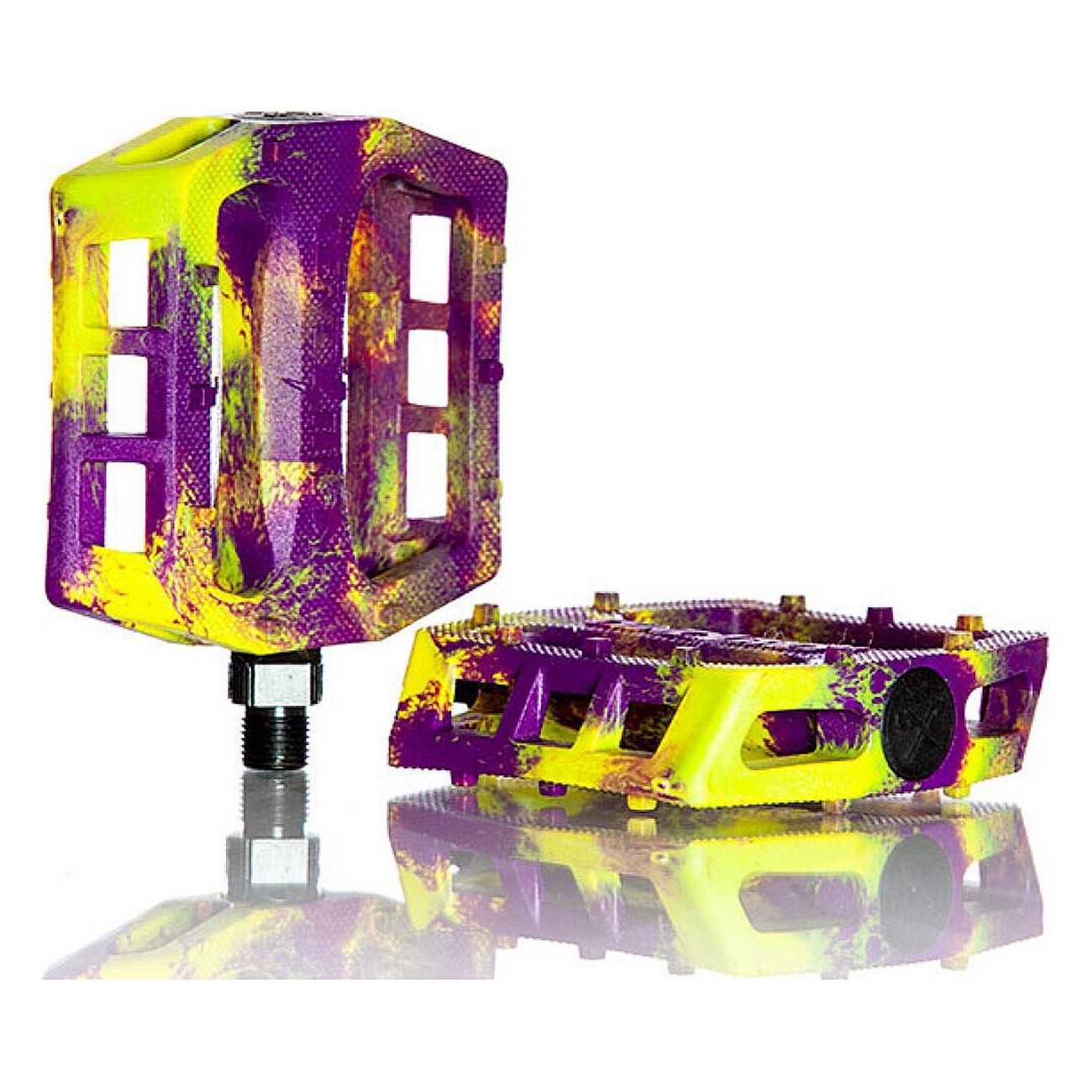 Demolition Trooper 9/16' BMX Pedals in Yellow Purple Marble Nylon - Performance & Style - 1