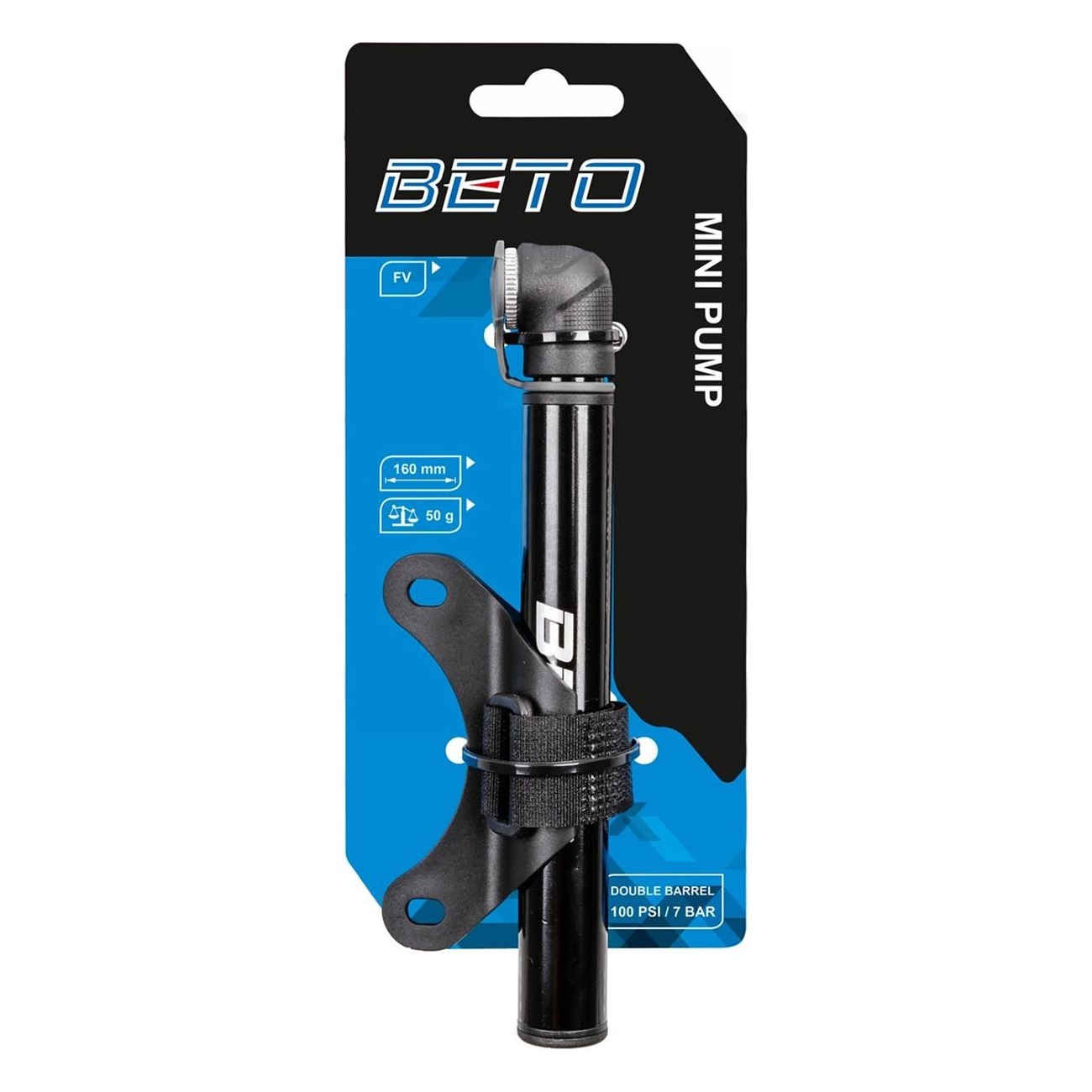 Beto Mini Aluminum Pump in Black for French Valve, 100 PSI - 2