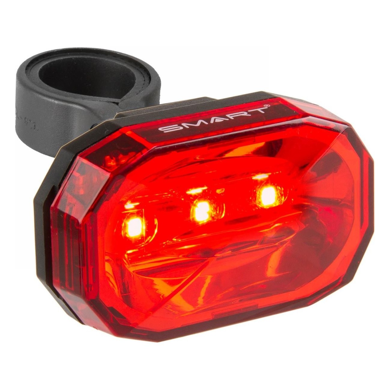 Feu Arrière de Vélo à Pile SMART avec 3 LED SMD Rouges et Support - 1