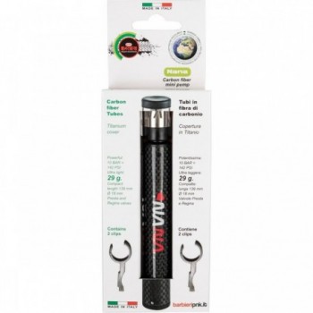 Mini Pompa Barbieri NANA in Carbonio, 145 PSI, 29g, 139mm con Clip per Telaio Bici - 2 - Pompe - 0698238408240