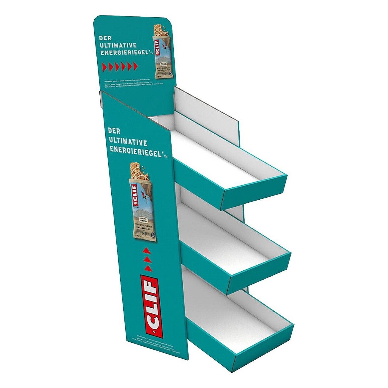 Clif Bar Tischdisplay mit 3 Fächern aus robustem Karton, leuchtendes Türkis - 1