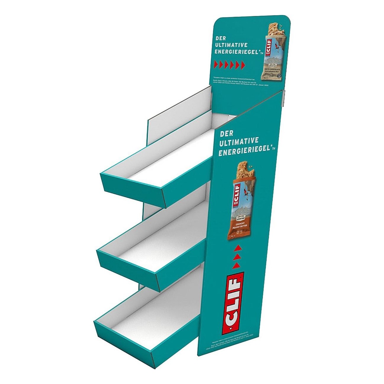 Clif Bar Tischdisplay mit 3 Fächern aus robustem Karton, leuchtendes Türkis - 2