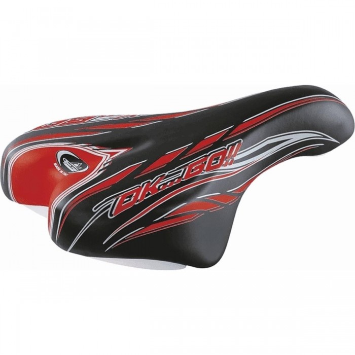 Selle pour Enfant 16/20 Noir/Rouge en Skay - 230x150 mm, 268g, Confort et Sécurité - 1