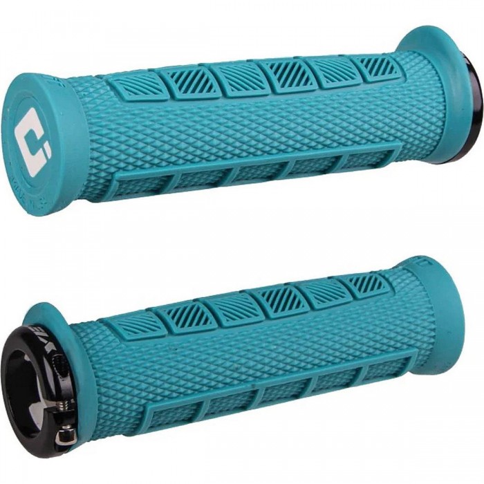 Manopole MTB ODI Elite Pro Lock-On 2.1 Yeti Edition, Morsetti Neri, 130mm, Design Ergonomico e Motivo Half-Waffle - 1 - Manopole