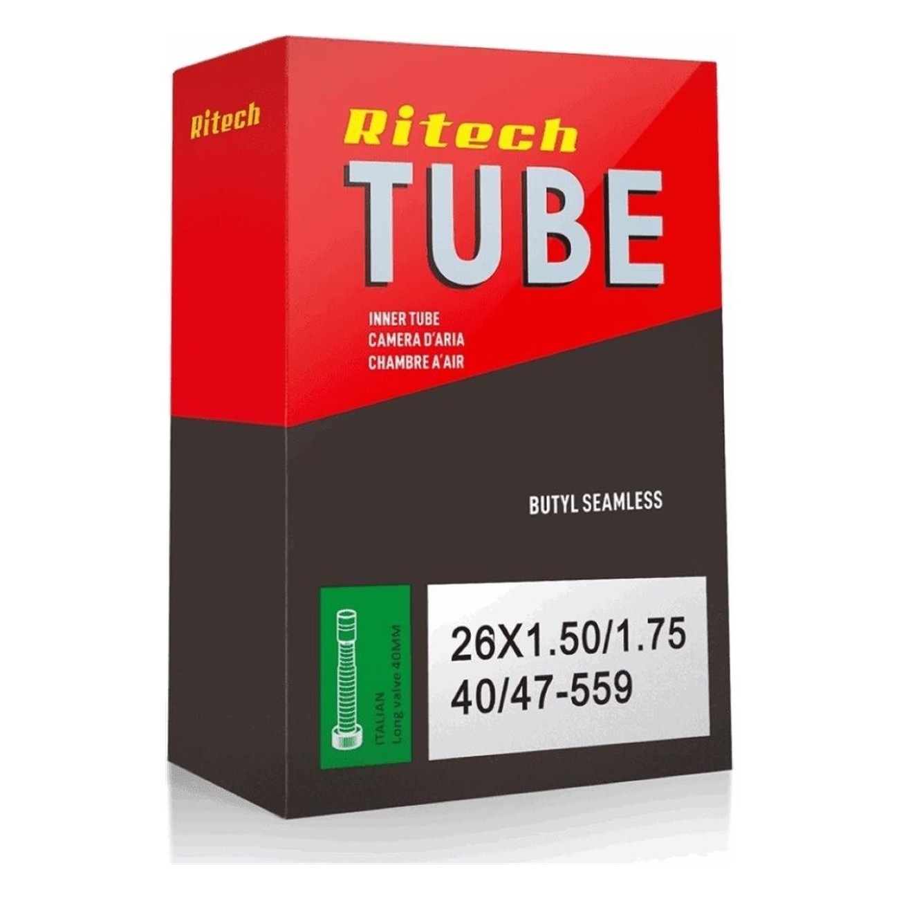 Ritech 26x1.50/1.75 Inner Tube with 40mm Schrader Valve for 26' Bikes - 1