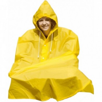 Universal PVC Rain Poncho with Hood - One Size, Yellow and Blue Colors - 1