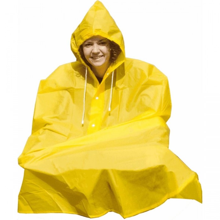 Poncho de Pluie Universel en PVC avec Capuche - Taille Unique, Jaune et Bleu - 1