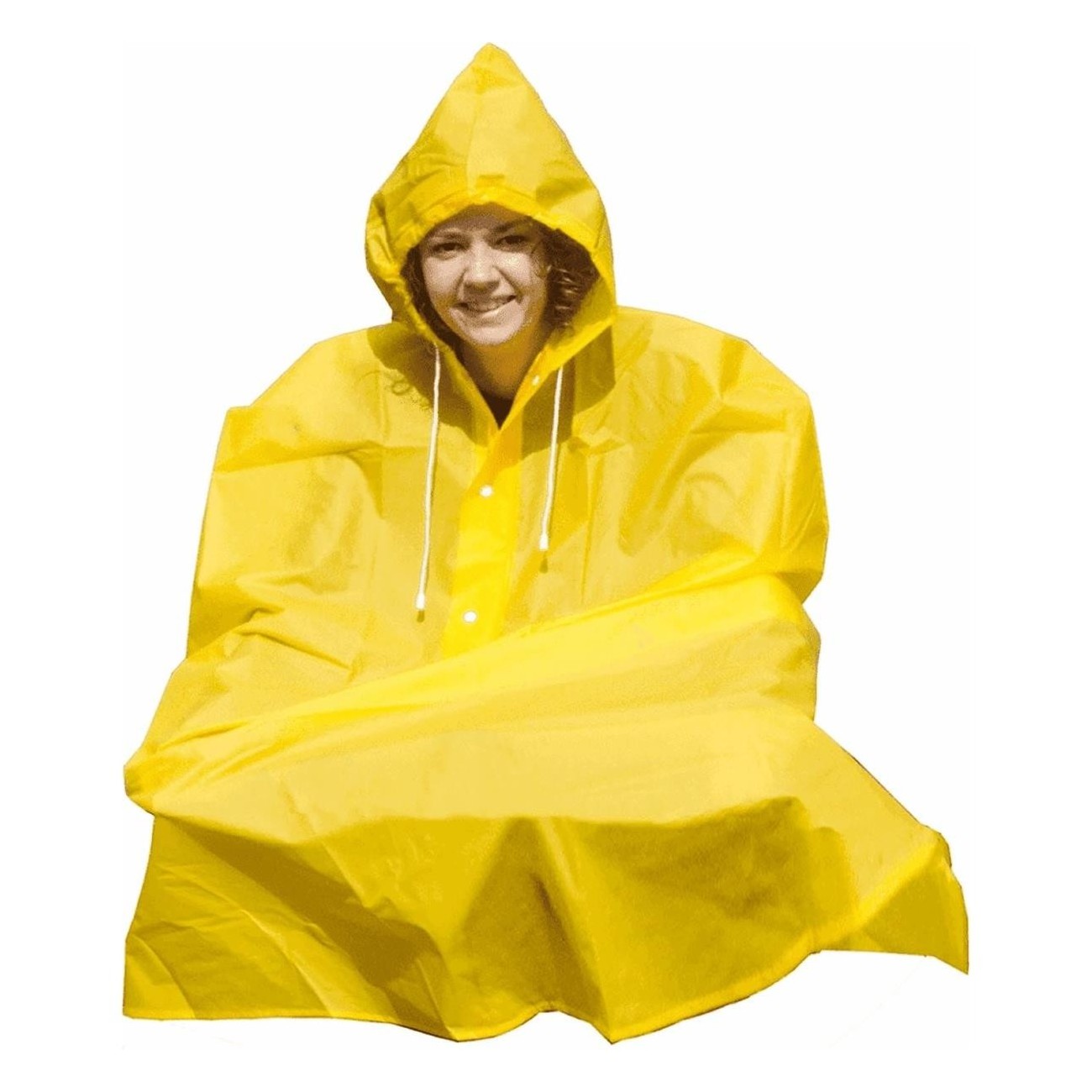 Universal PVC Rain Poncho with Hood - One Size, Yellow and Blue Colors - 1