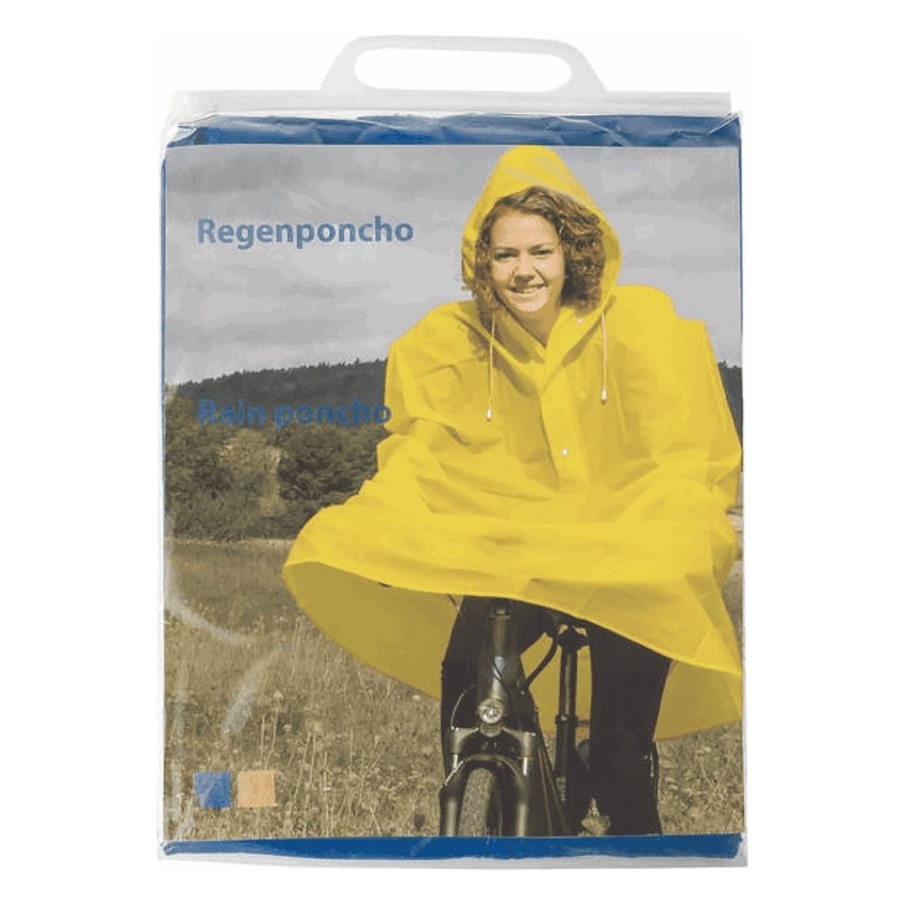 Universal PVC Rain Poncho with Hood - One Size, Yellow and Blue Colors - 3