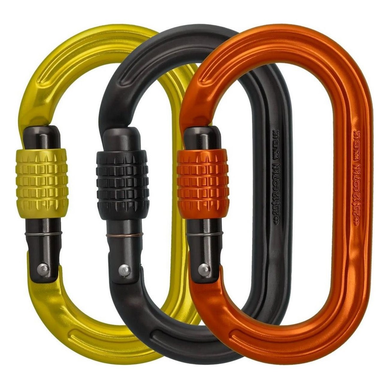 Set of 3 Universal Screwgate Carabiners - Lime, Gray, Orange Colors - 1