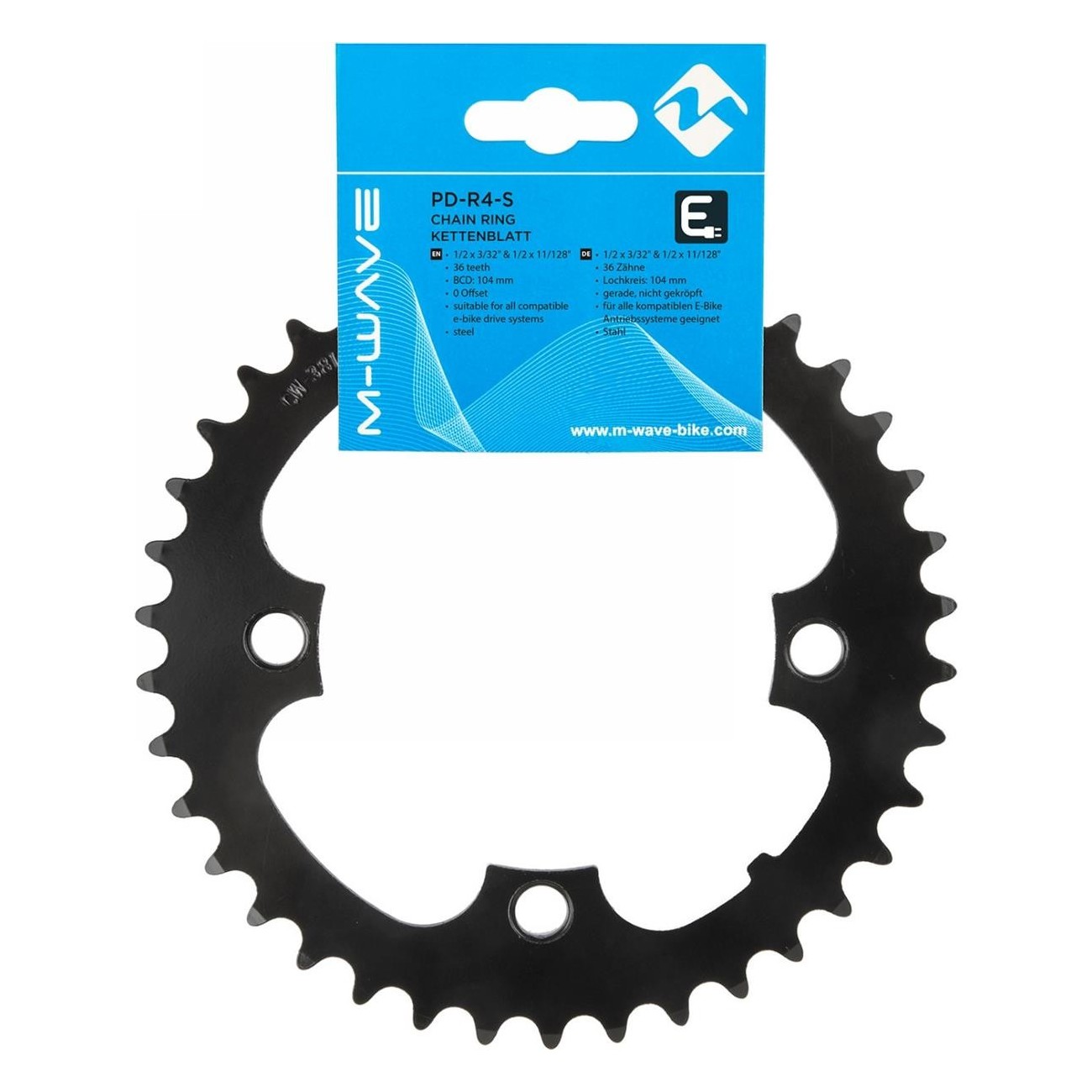 36T Black Steel E-Bike Chainring BCD 104mm by SAMOX - 2