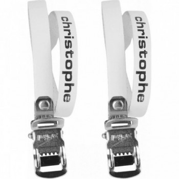 White Leather Foot Straps Christophe with Stainless Steel Clamp - 1