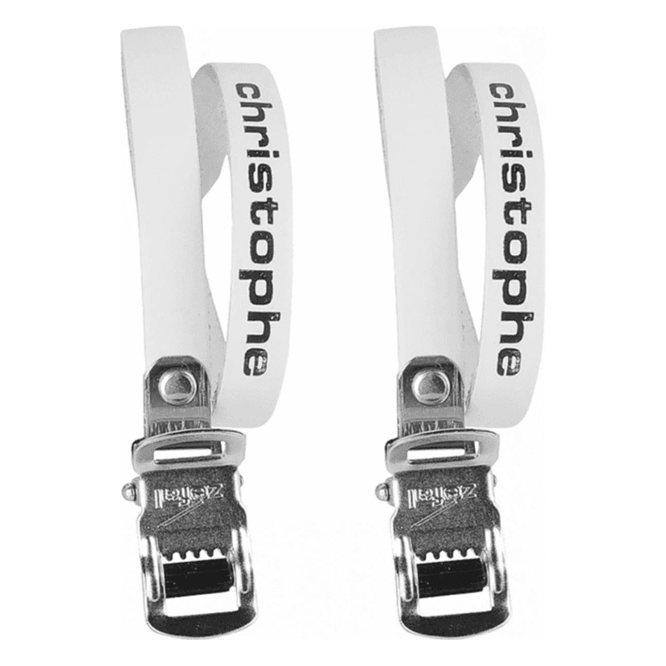 White Leather Foot Straps Christophe with Stainless Steel Clamp - 1