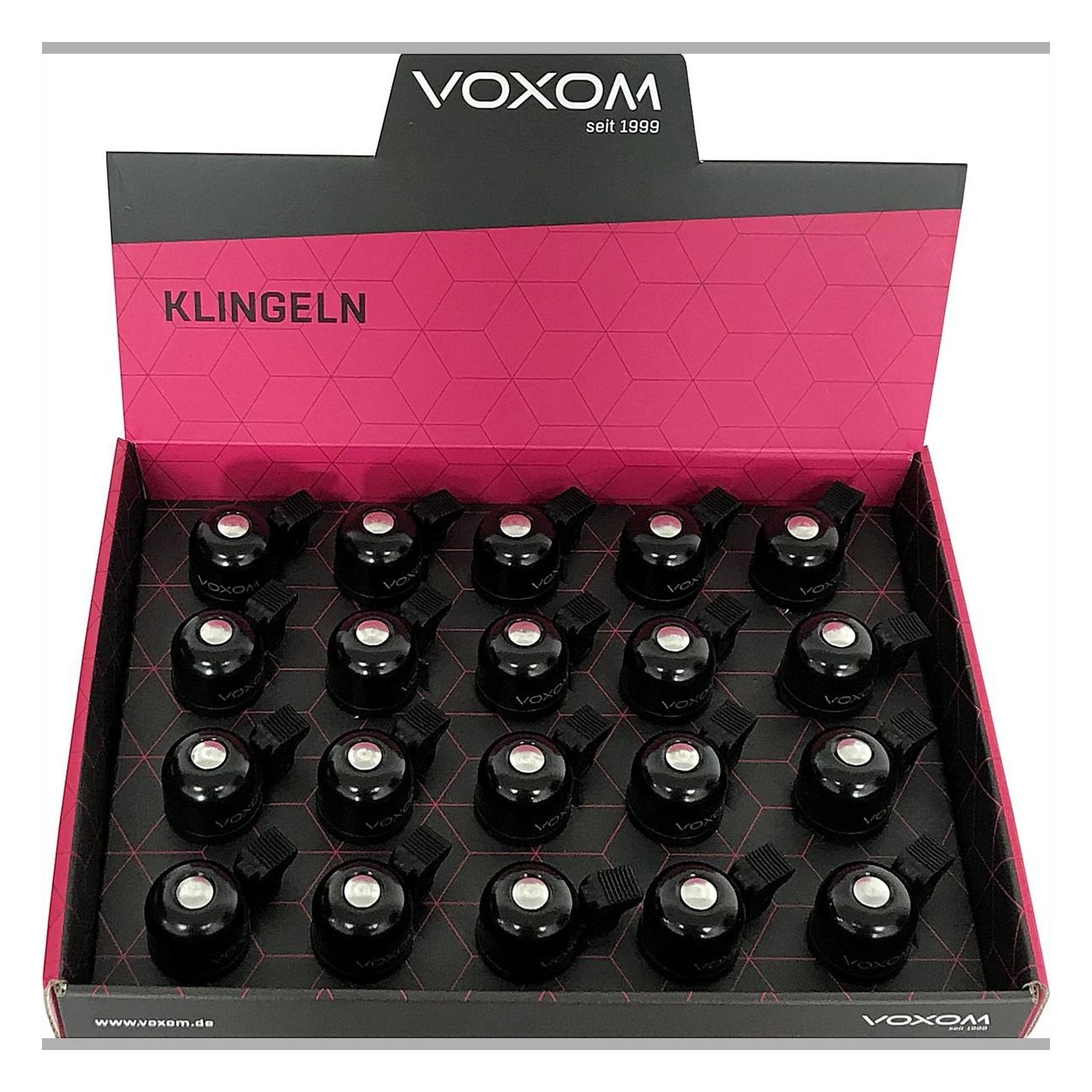 Voxom KL1D Bicycle Bell with Display, Aluminum, 20 Units, Black & Silver - 1