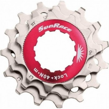 Kit Lockring Rouge et Pignons 10V en Aluminium Argent pour Shimano - SunRace - 1