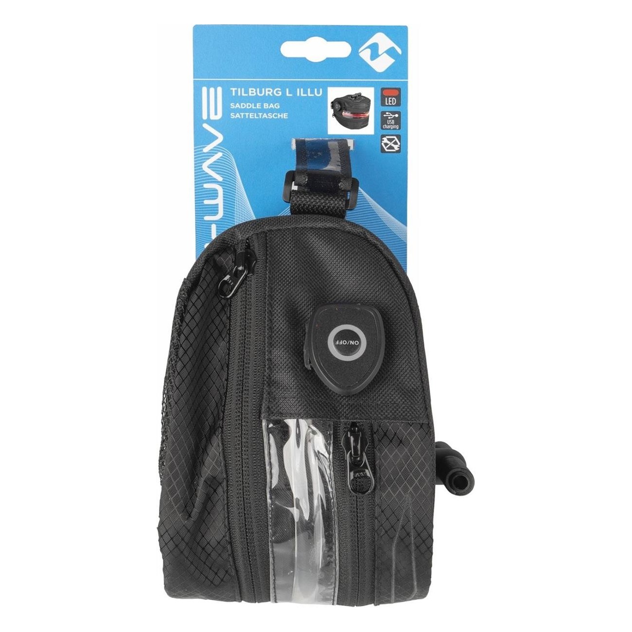 M-WAVE Tilburg L LED Black Waterproof Rechargeable Saddle Bag with Light - 6