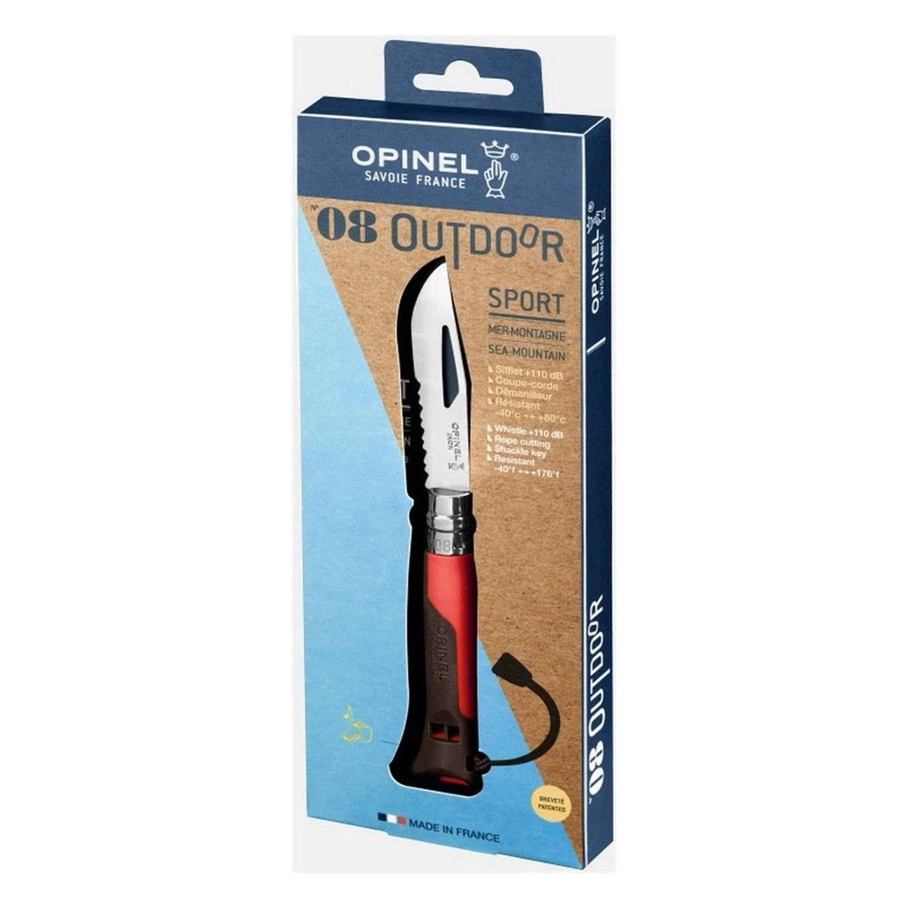 Coltello Opinel Outdoor N.8 Rosso con Fischietto Integrato per Avventure Estreme e Sicurezza - 2 - Coltelli - 3123840017148