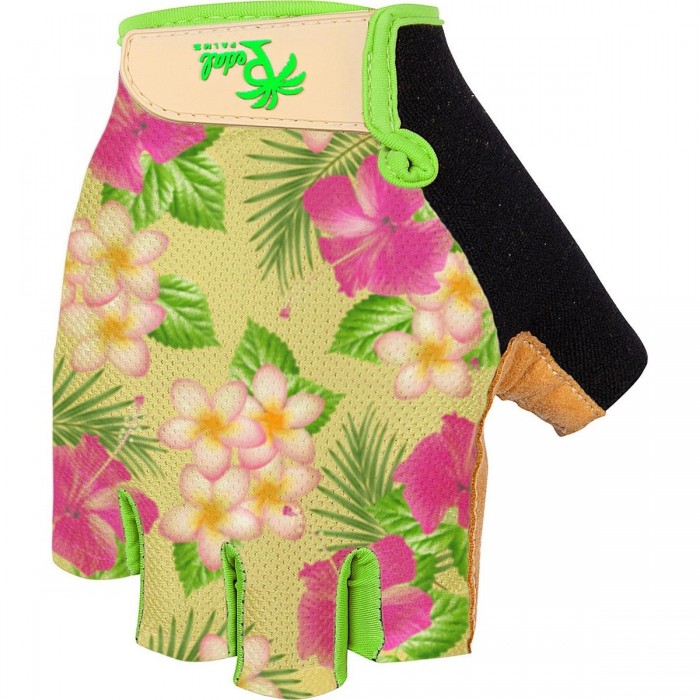 Aloha Short Finger Gloves with Pedal Palm, Size L, Beige Flowers - 1