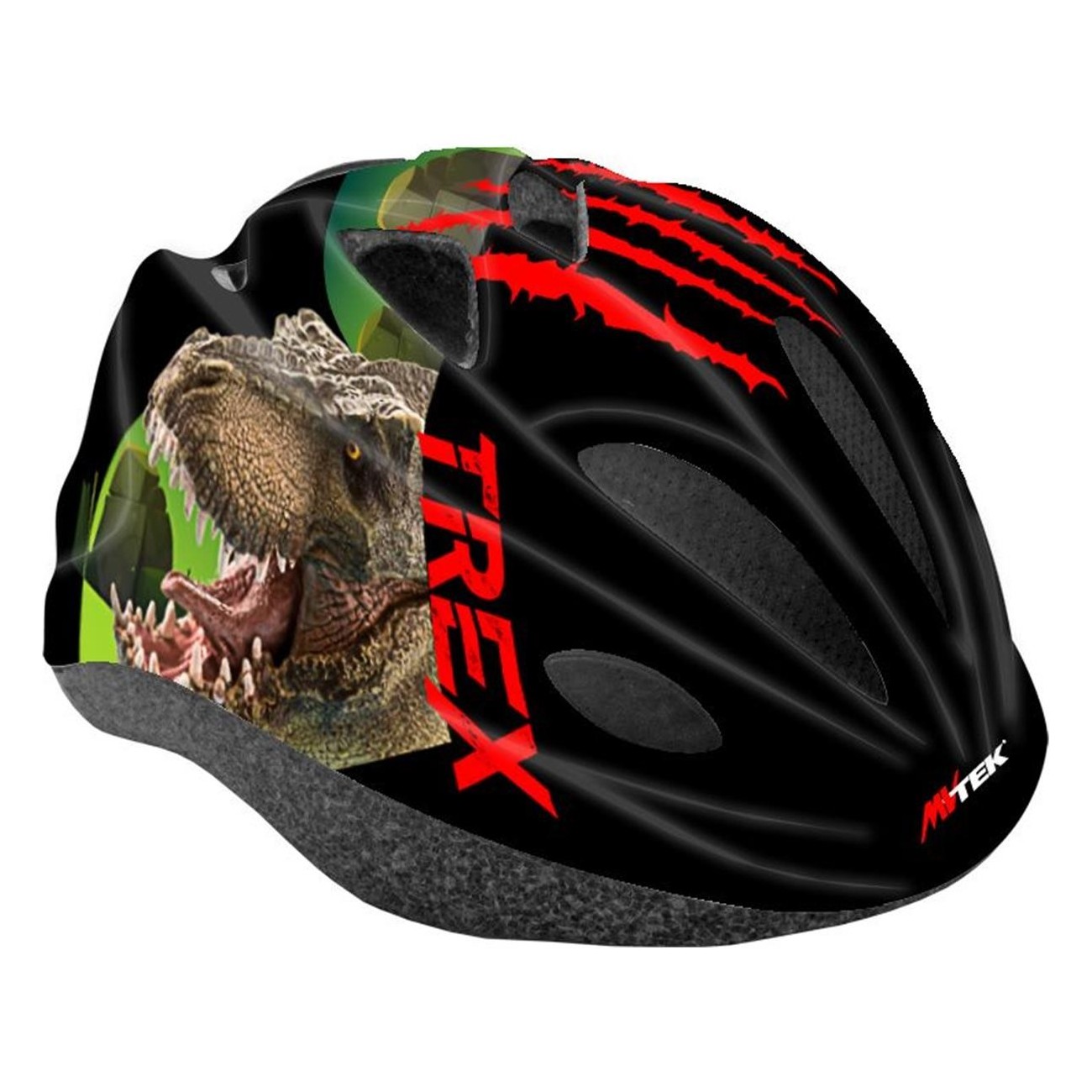 Casco Junior T-Rex Rojo MVTEK - Talla Única 52/56cm, Certificado EN1078 - 1