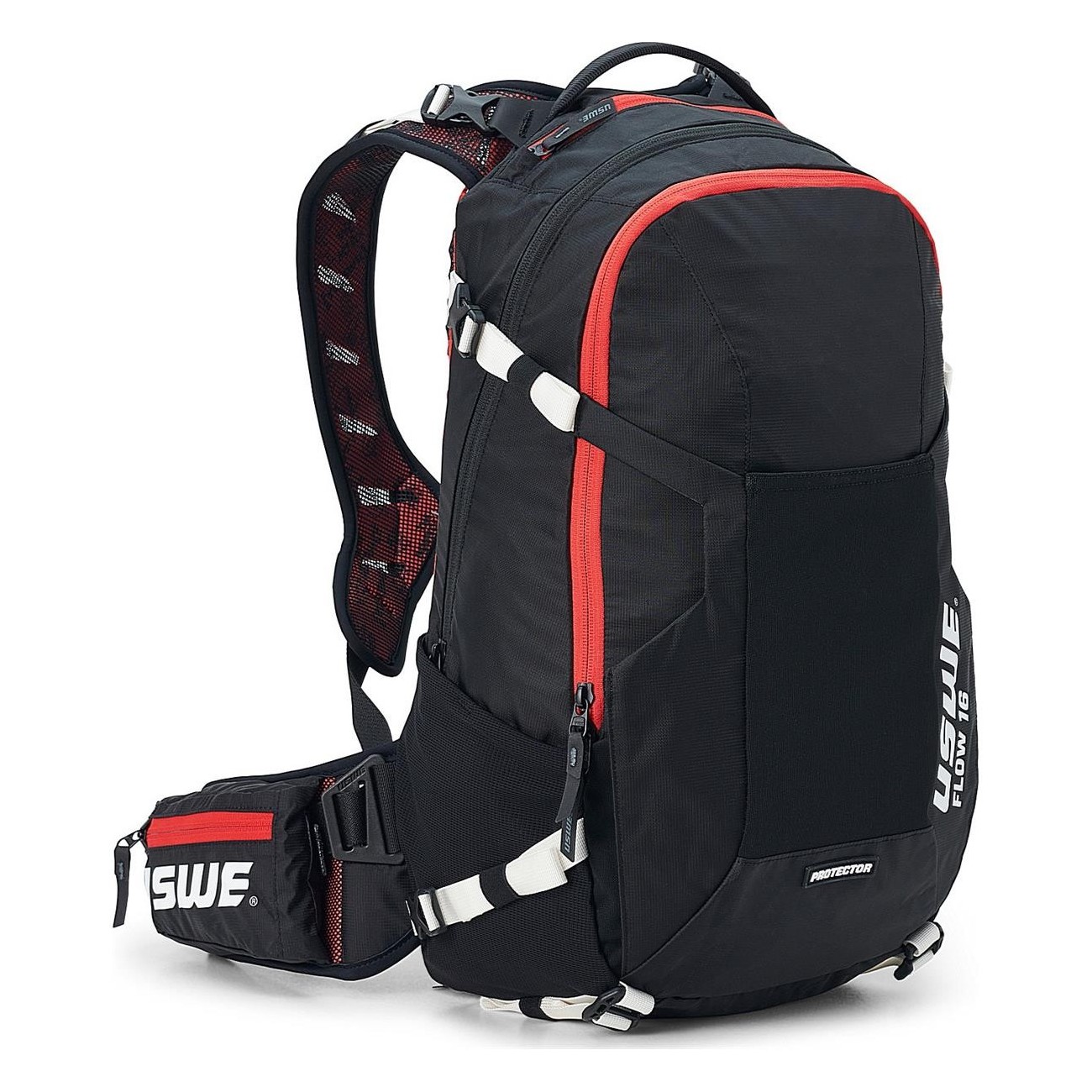 USWE Flow 25L Rucksack Rot mit CE-zertifiziertem Rückenprotektor für Freeride - 1